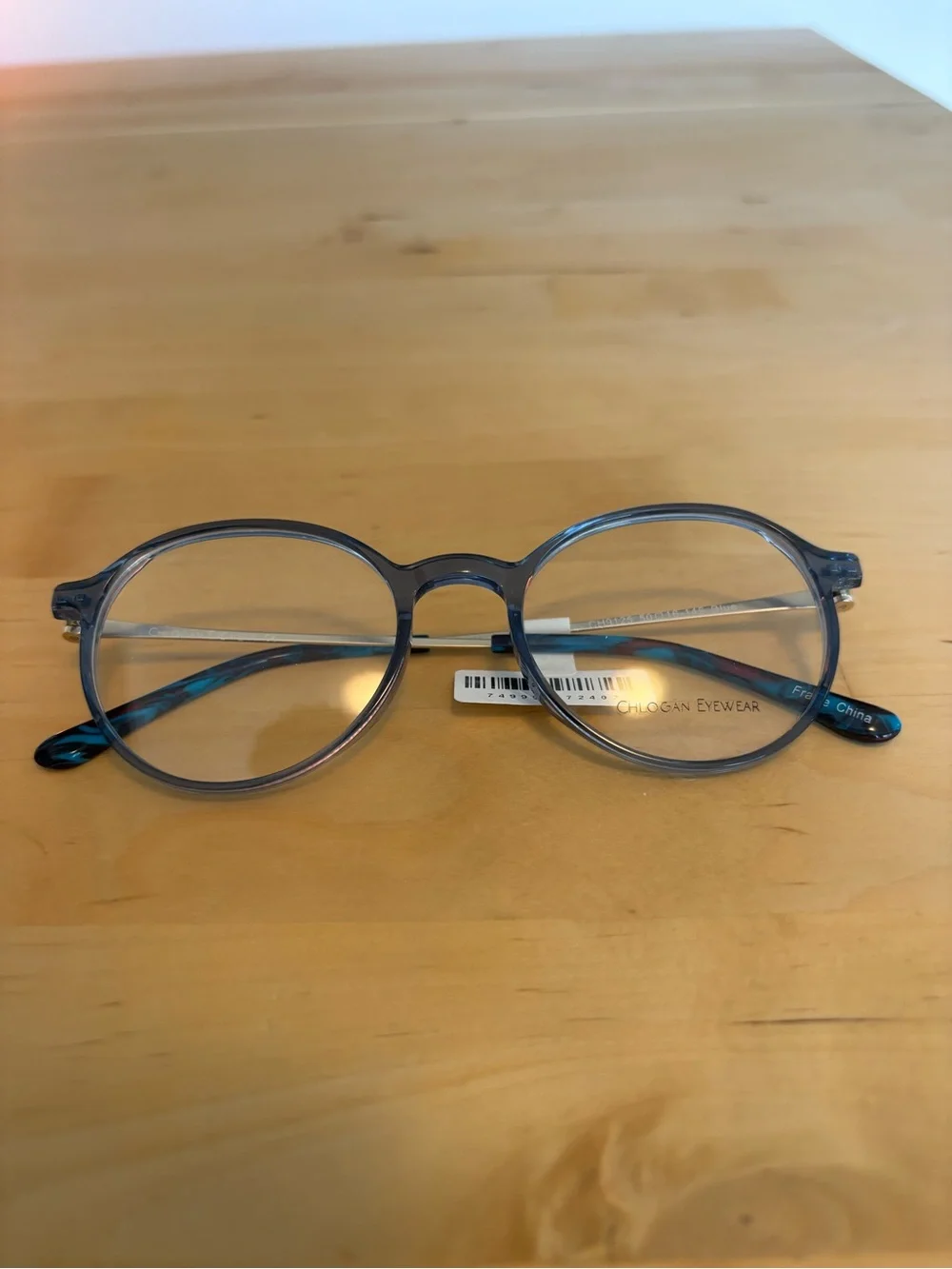 Chlogan Eyewear Round Translucent Blue Eyeglasses Silver Temples 9125 50-16-145